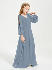 Robes de Demoiselle d'Honneur Junior à Manches Longues Modestes Bleu Poudré