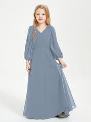 Robes de Demoiselle d'Honneur Junior à Manches Longues Modestes Bleu Poudré
