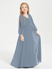 Robes de Demoiselle d'Honneur Junior à Manches Longues Modestes Bleu Poudré