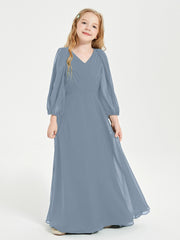 Robes de Demoiselle d'Honneur Junior à Manches Longues Modestes Bleu Poudré