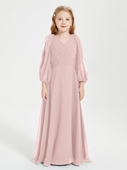 Robes de Demoiselle d'Honneur Junior à Manches Longues Modestes Rose Poudré