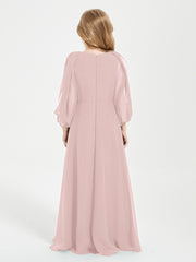 Robes de Demoiselle d'Honneur Junior à Manches Longues Modestes Rose Poudré