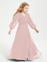 Robes de Demoiselle d'Honneur Junior à Manches Longues Modestes Rose Poudré