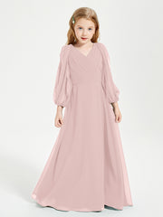 Robes de Demoiselle d'Honneur Junior à Manches Longues Modestes Rose Poudré