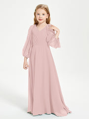 Robes de Demoiselle d'Honneur Junior à Manches Longues Modestes Rose Poudré