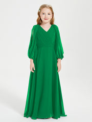 Robes de Demoiselle d'Honneur Junior à Manches Longues Modestes Emeraude