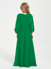 Robes de Demoiselle d'Honneur Junior à Manches Longues Modestes Emeraude