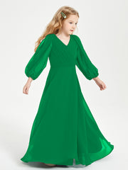 Robes de Demoiselle d'Honneur Junior à Manches Longues Modestes Emeraude