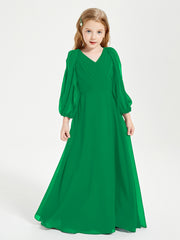 Robes de Demoiselle d'Honneur Junior à Manches Longues Modestes Emeraude
