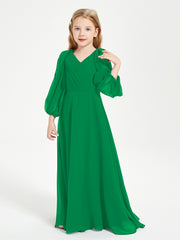 Robes de Demoiselle d'Honneur Junior à Manches Longues Modestes Emeraude