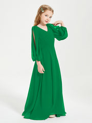 Robes de Demoiselle d'Honneur Junior à Manches Longues Modestes Emeraude