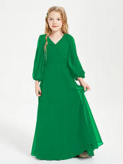 Robes de Demoiselle d'Honneur Junior à Manches Longues Modestes Emeraude