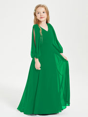 Robes de Demoiselle d'Honneur Junior à Manches Longues Modestes Emeraude