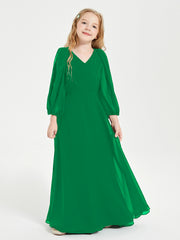 Robes de Demoiselle d'Honneur Junior à Manches Longues Modestes Emeraude