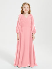 Robes de Demoiselle d'Honneur Junior à Manches Longues Modestes Flamant