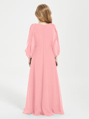 Robes de Demoiselle d'Honneur Junior à Manches Longues Modestes Flamant