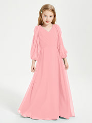 Robes de Demoiselle d'Honneur Junior à Manches Longues Modestes Flamant