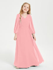 Robes de Demoiselle d'Honneur Junior à Manches Longues Modestes Flamant