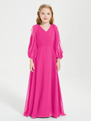 Robes de Demoiselle d'Honneur Junior à Manches Longues Modestes Fuchsia