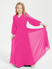 Robes de Demoiselle d'Honneur Junior à Manches Longues Modestes Fuchsia