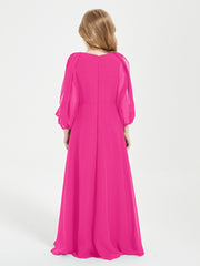 Robes de Demoiselle d'Honneur Junior à Manches Longues Modestes Fuchsia