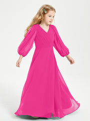 Robes de Demoiselle d'Honneur Junior à Manches Longues Modestes Fuchsia