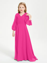 Robes de Demoiselle d'Honneur Junior à Manches Longues Modestes Fuchsia