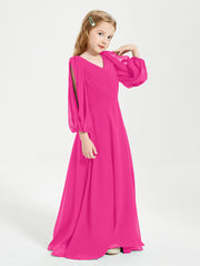 Robes de Demoiselle d'Honneur Junior à Manches Longues Modestes Fuchsia