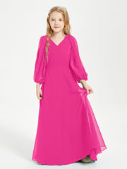 Robes de Demoiselle d'Honneur Junior à Manches Longues Modestes Fuchsia