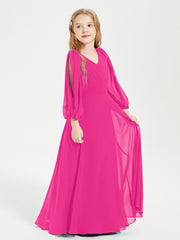 Robes de Demoiselle d'Honneur Junior à Manches Longues Modestes Fuchsia