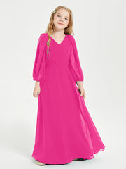 Robes de Demoiselle d'Honneur Junior à Manches Longues Modestes Fuchsia
