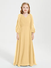 Robes de Demoiselle d'Honneur Junior à Manches Longues Modestes Or