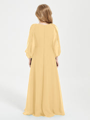 Robes de Demoiselle d'Honneur Junior à Manches Longues Modestes Or