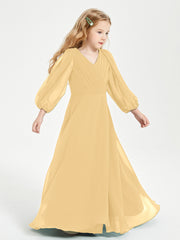 Robes de Demoiselle d'Honneur Junior à Manches Longues Modestes Or