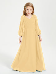 Robes de Demoiselle d'Honneur Junior à Manches Longues Modestes Or