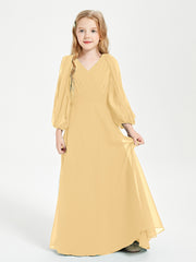 Robes de Demoiselle d'Honneur Junior à Manches Longues Modestes Or