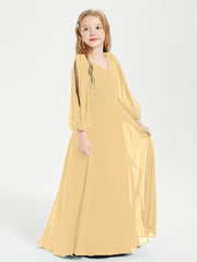 Robes de Demoiselle d'Honneur Junior à Manches Longues Modestes Or