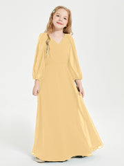 Robes de Demoiselle d'Honneur Junior à Manches Longues Modestes Or