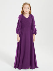 Robes de Demoiselle d'Honneur Junior à Manches Longues Modestes Raisin