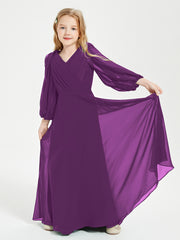 Robes de Demoiselle d'Honneur Junior à Manches Longues Modestes Raisin