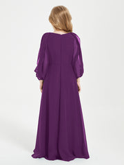 Robes de Demoiselle d'Honneur Junior à Manches Longues Modestes Raisin