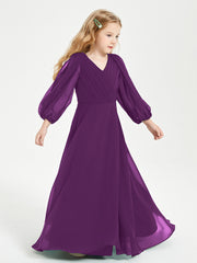 Robes de Demoiselle d'Honneur Junior à Manches Longues Modestes Raisin