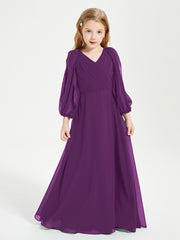 Robes de Demoiselle d'Honneur Junior à Manches Longues Modestes Raisin