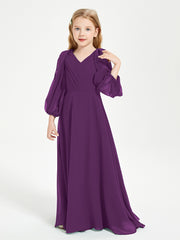 Robes de Demoiselle d'Honneur Junior à Manches Longues Modestes Raisin