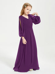 Robes de Demoiselle d'Honneur Junior à Manches Longues Modestes Raisin
