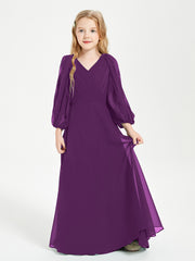 Robes de Demoiselle d'Honneur Junior à Manches Longues Modestes Raisin