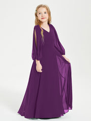 Robes de Demoiselle d'Honneur Junior à Manches Longues Modestes Raisin