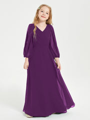 Robes de Demoiselle d'Honneur Junior à Manches Longues Modestes Raisin