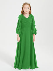 Robes de Demoiselle d'Honneur Junior à Manches Longues Modestes Vert
