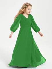 Robes de Demoiselle d'Honneur Junior à Manches Longues Modestes Vert